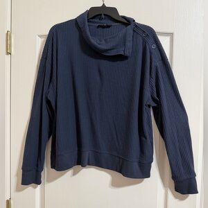 Jane Delancey Navy Ribbed Cowl Neck Top